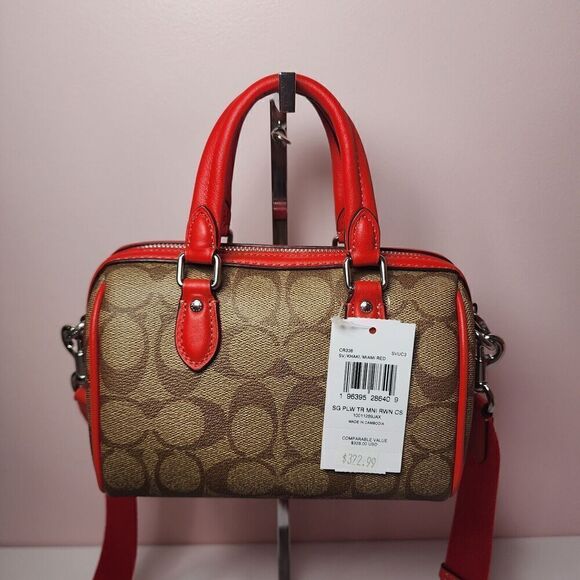 NWT Coach CR338 Mini Rowan Crossbody In Signature Canvas Miami Red - Picture 3 of 7